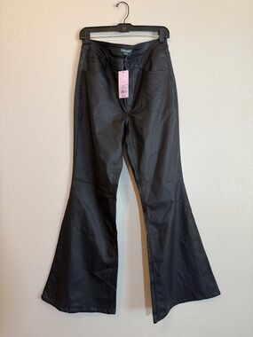 Wild Fable Large Black Faux Leather Flare Pants NWT Night Out Edgy Statement